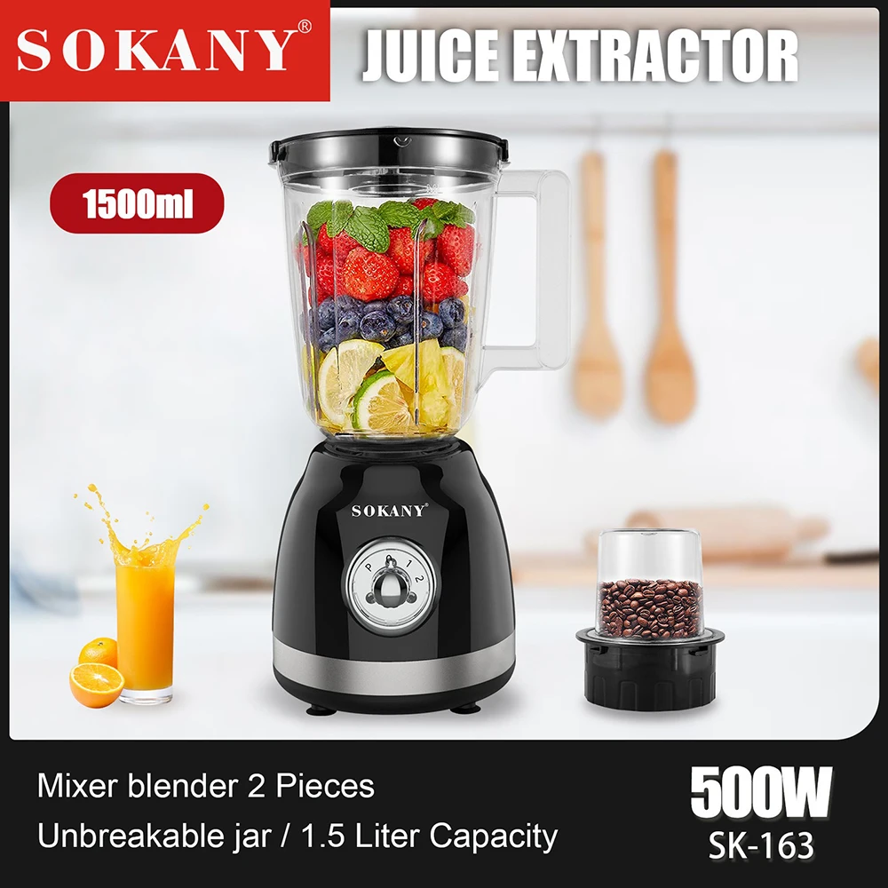 

1.5 Liter Juicer Coffee Bean Grinder Home Mixer 2 In 1 Multi-functional Automatic 500W Electric Blender Kitchen Food Processors