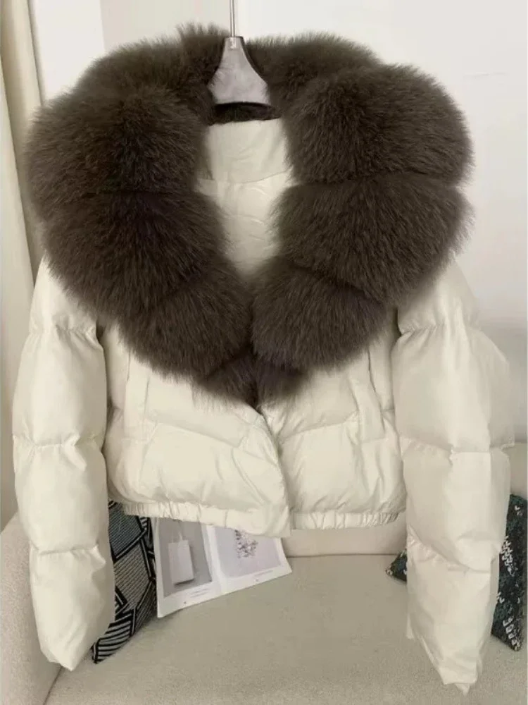 Y2k American Vintage Winter Women's Short Warm Cotton Clothes Anti-fox Fur Collar Jacket 2000s Korean Fashion Short Parkas Chic