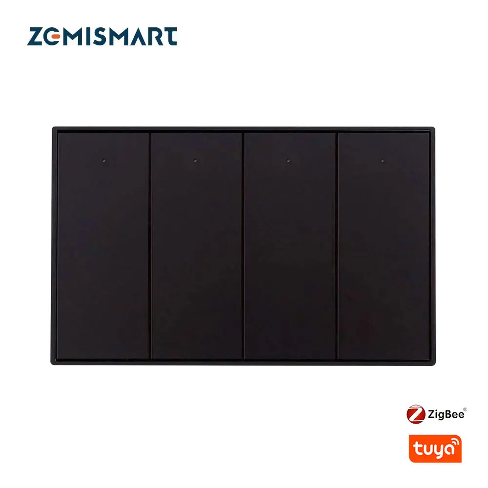 Zemismart US AU Zigbee Smart Wall Light Switch Work with Tuya 1 2 3 4 Gang Black Interruptor With Neutral Alexa Google Home