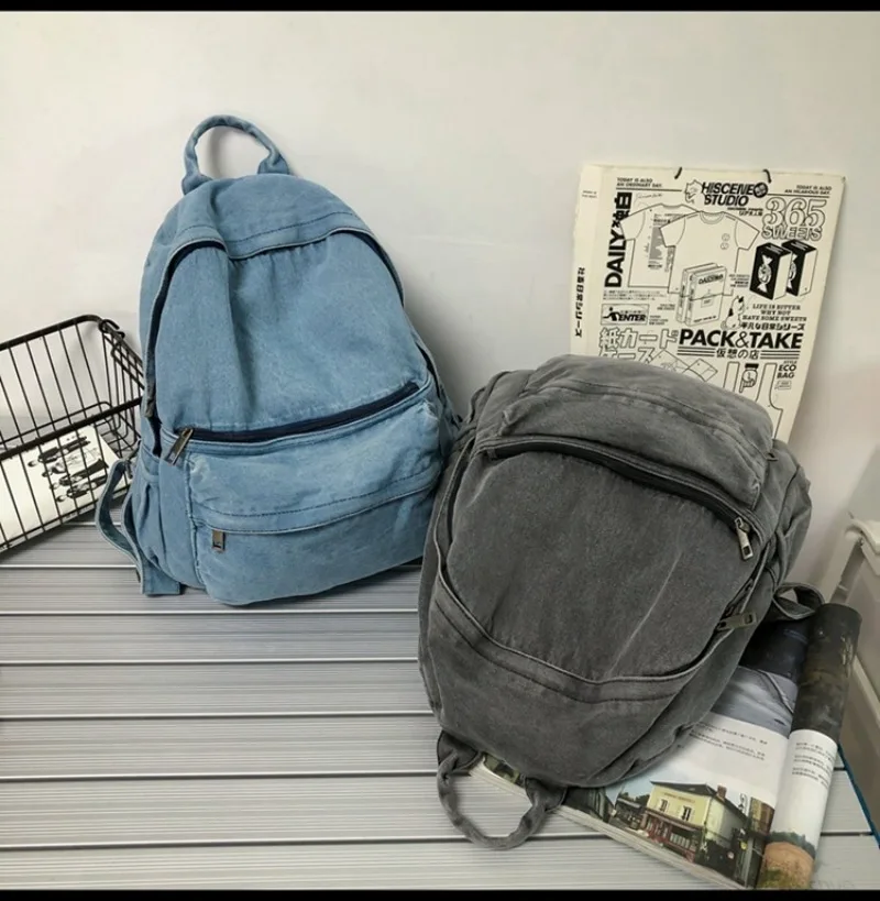 Vintage Harajuku School Bags for Teenager College Student Lightweight Denim Shoulder Bookbags Women Men Travel Laotop Backpacks