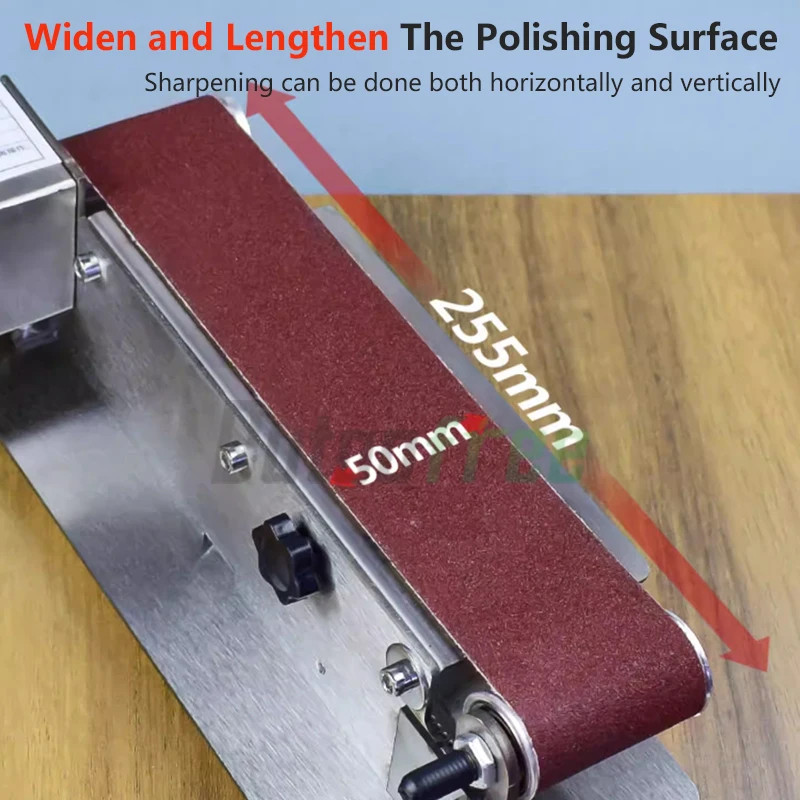 220V Mini Electric Belt Sander DIY Polishing Grinding Machine 180W/270W/360W Sharpening Machine Speed Regulation 0-13500r/min