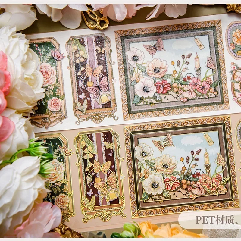 

1 Loop Vintage Rose Frames Pet Washi Tape Laser Silver Paper Floral Masking Decoration Collage