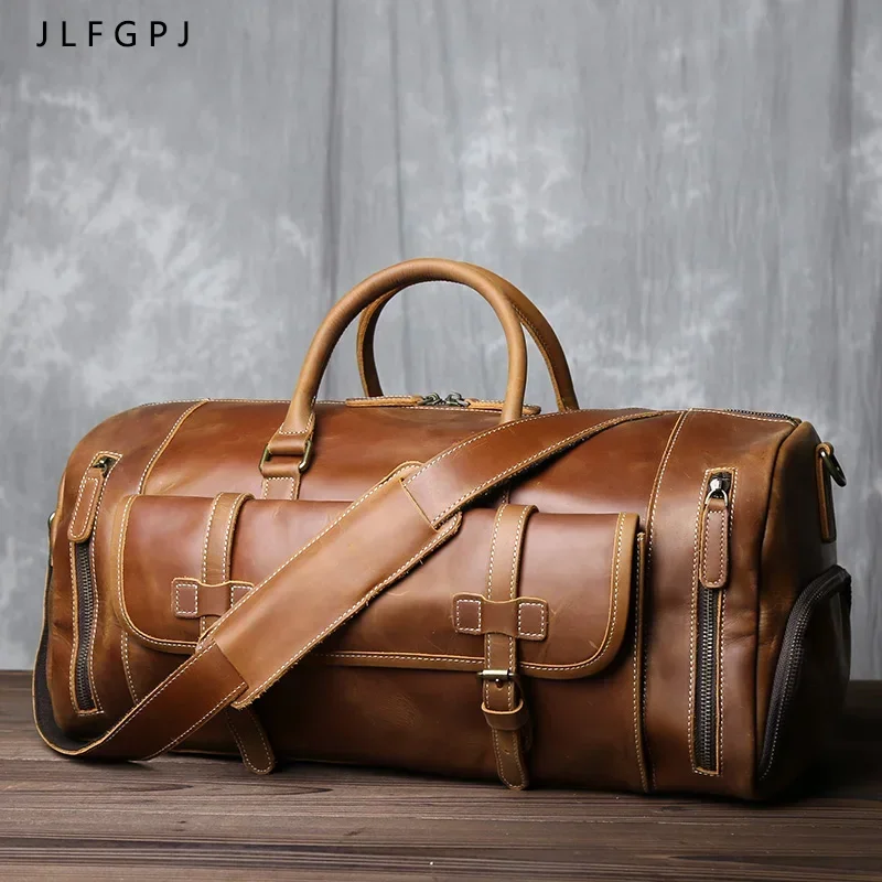 Retro Leather Travel Bag men's Large-capacity First Layer Cowhide Single Shoulder Messenger Outdoor Luggage Backpack