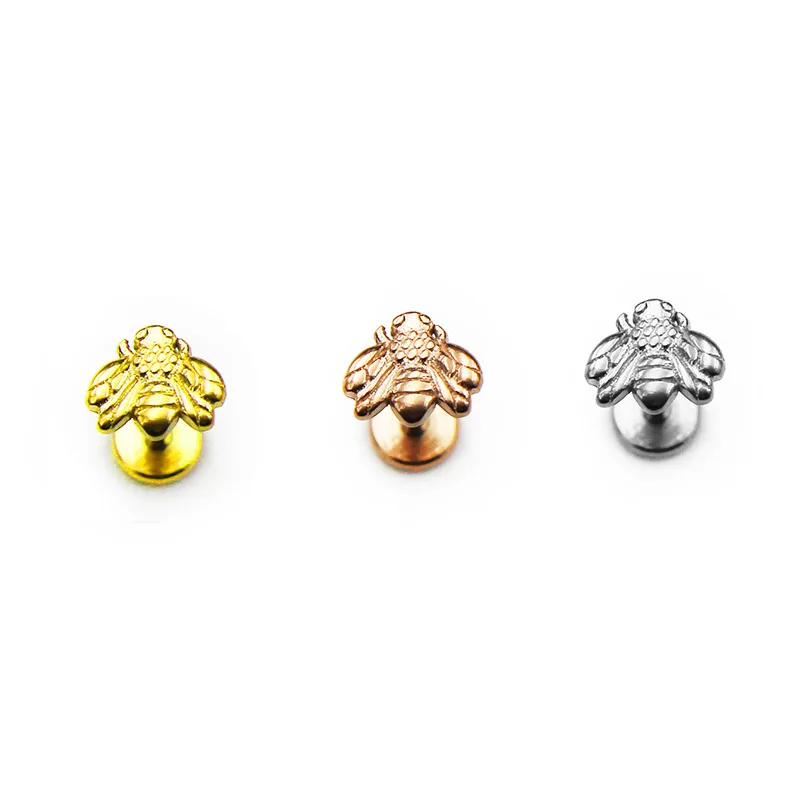 1pc 16G Stainlesss Steel Snake Labret Flat Back Studs Internal Thread Cartilage Earring Tragus Conch Tongue Women Lip Piercing