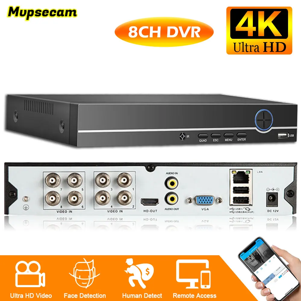 Hybrid DVR 8CH 6 IN 1 Video Recorder For 8MP 5MP AHD Camera Analog Camera IP Camera P2P H.265+ VGA HDMI CCTV System Xmeye Smart