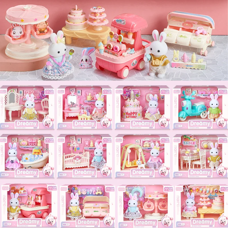Dollhouse Miniature Furniture Set Easter Rabbit Family Mini Toy House Simulation Scene Toy Indoor Parent-child Interaction Gifts