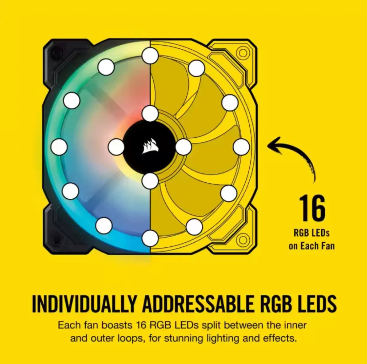 CORSAIR LL120 RGB 120 mm Dual Light Ring LED PWM-ventilator Single Pack Computerbehuizingsventilator met verstelbare RGB-verlichting voor pc-gebouw