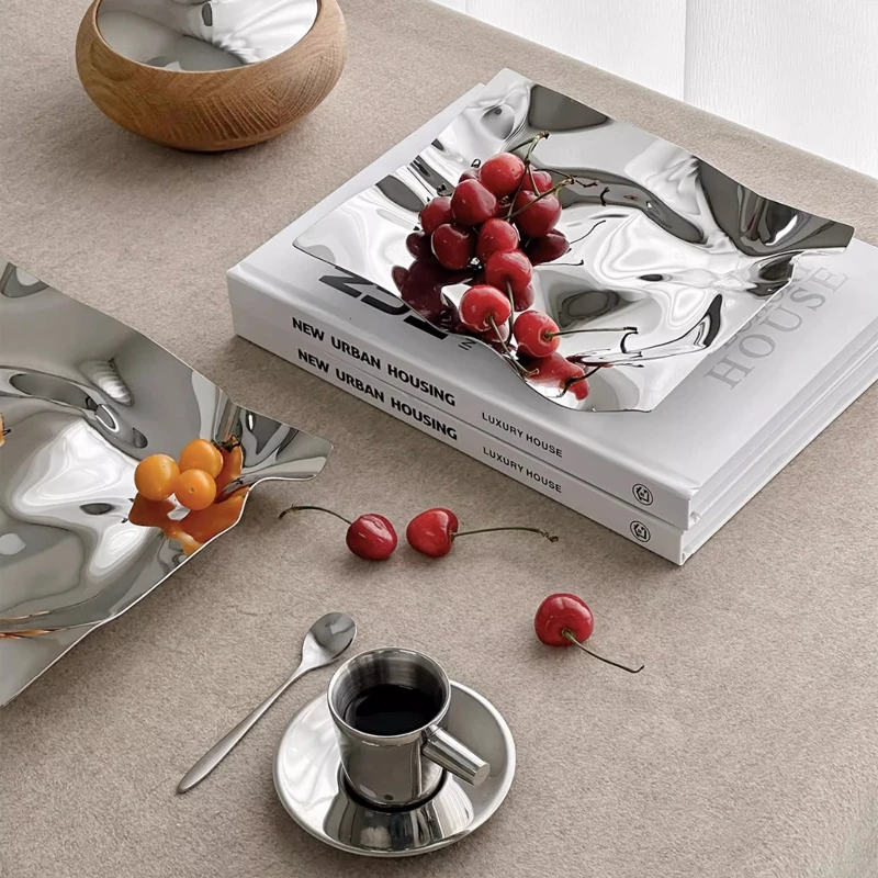 

Luxury Stainless Steel Storage Trays Modern Fruit Bowl for Coffee Table Artistic Home Decor Elegant Serving Tray with Minimalist