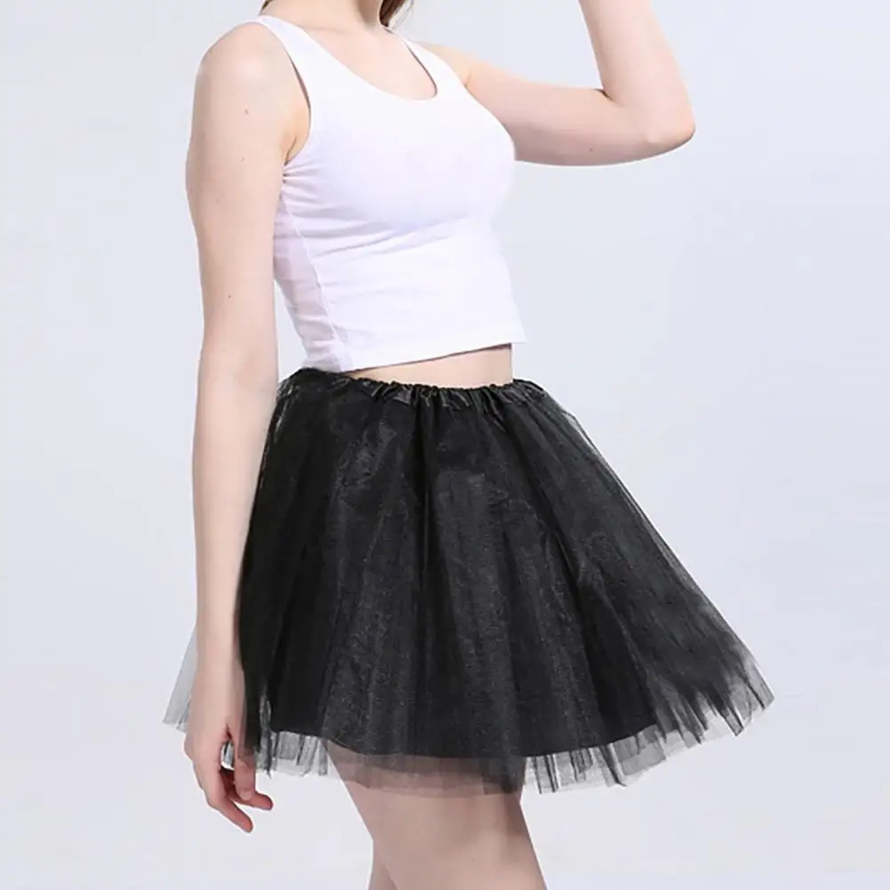 

Mini Skirt Mesh Layered A-Line Skirt Solid Color Design Elastic High Waist Short Skirt with Lining Work Leisure Beach Skirts