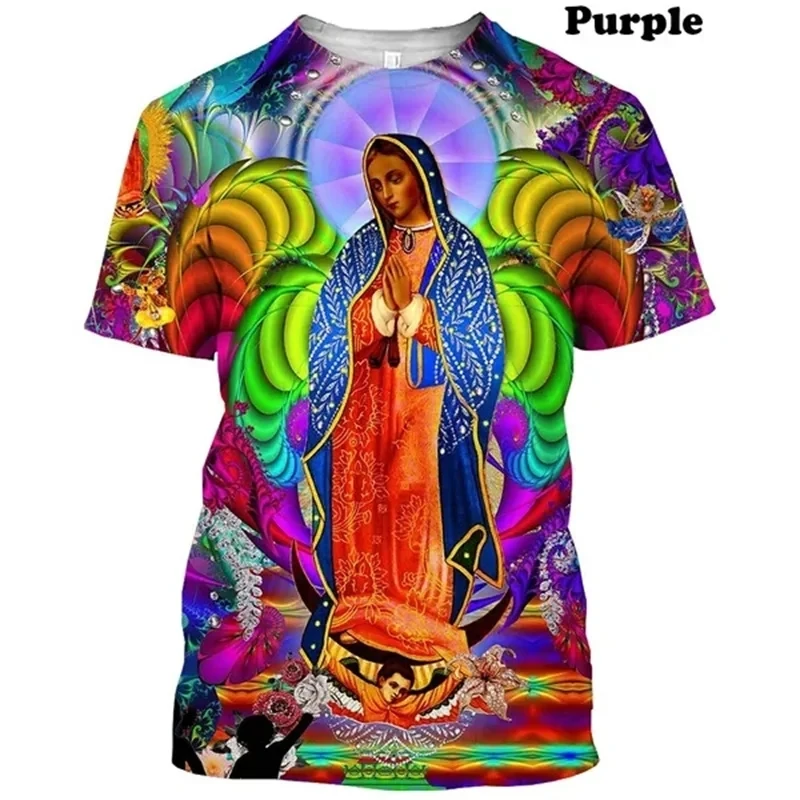 Holy Mother Jesus God Pattern T-shirt for Men 3D Printed Buddhist Guanyin Short Sleeve Plus Size Top Popular Fashion