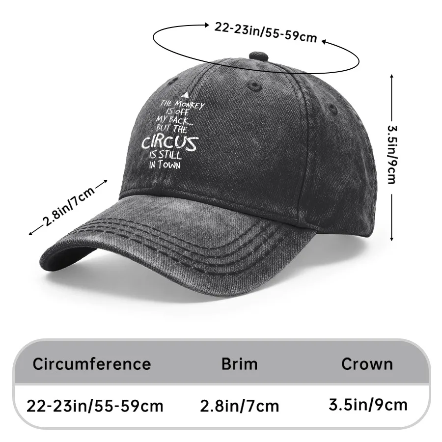 1 Vintage Washed Unisex Baseball Cap, with a Quote Pattern Featuring a Monkey from the Circus That Disappeared from My Back but the Circus Is Still in Town, Adjustable, Suitable for Outdoor Activities and Casual Wear, Gift for Boyfriend or Girlfriend, Spring, Summer, Autumn, Winter