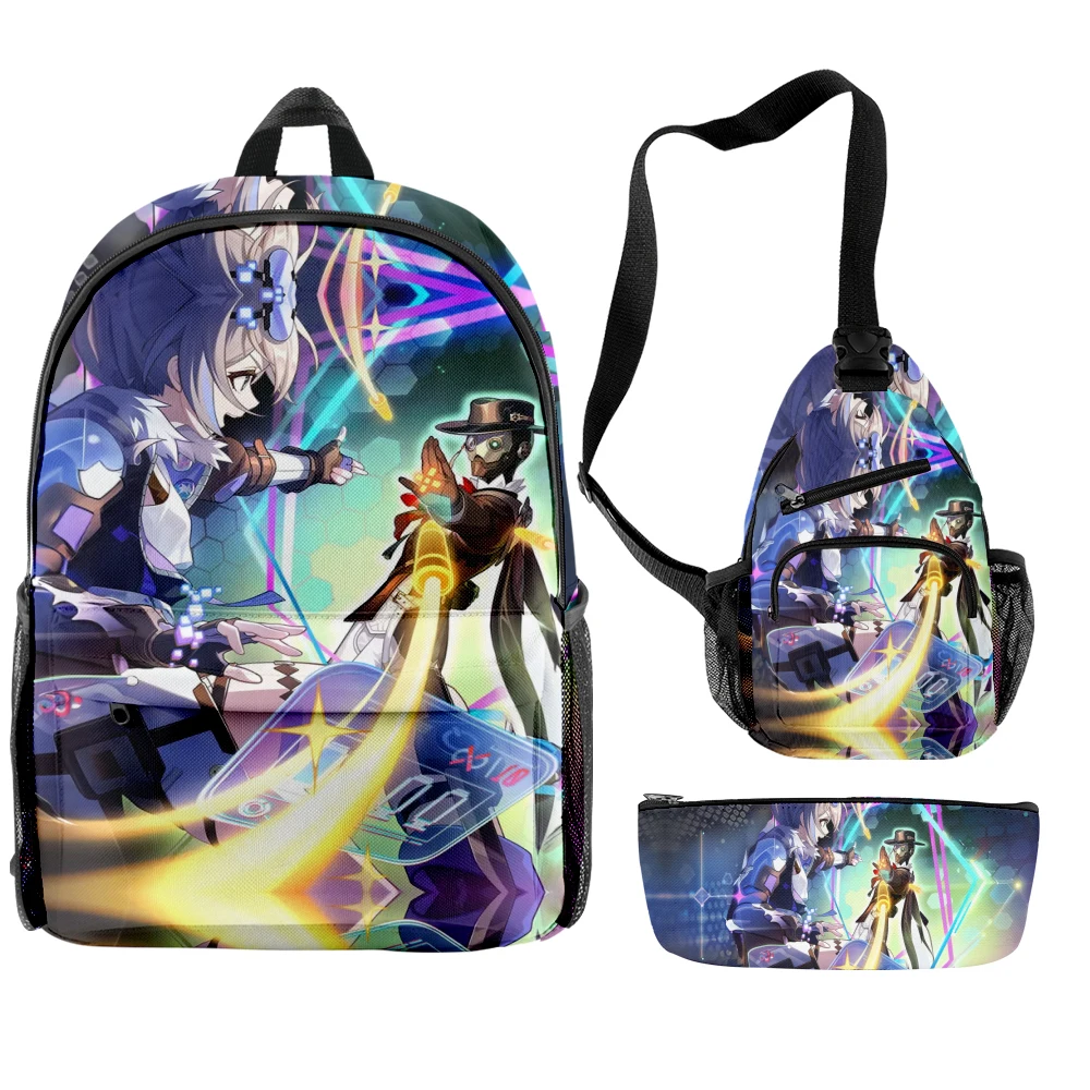 Honkai Star Rail Game Hot Sale 3pcs/set Backpack Schoolbag Pen Case Waist Bag Boys Girls Work Study Travel Backpack