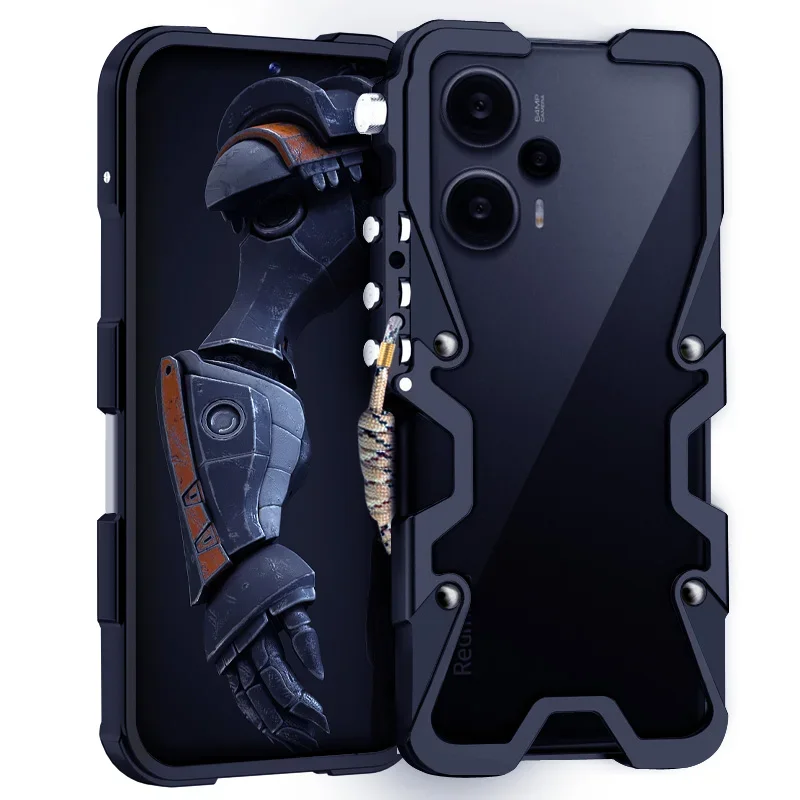 

Luxury Armor Metal Aluminum Phone Cases Bumper For Xiaomi Redmi Note 12 12t Pro Cover Mechanical Purely Handmade Skull Case