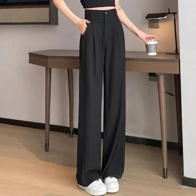 2025 Female High Waisted Wide Leg Pants Spring Women Concise Fashion Suit Trousers Lady Chic Korean Designer Solid Color Slacks