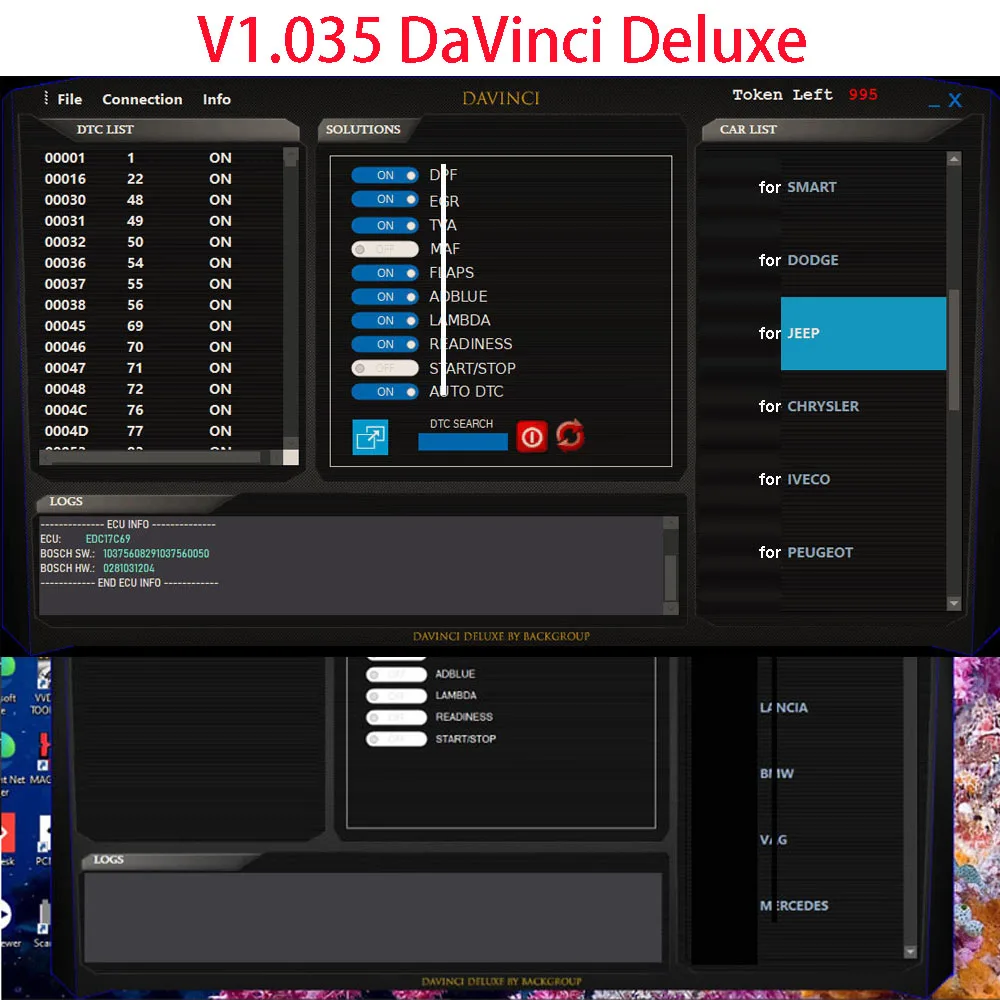 

New DaVinci Deluxe Edition diagnostics Version 1.035 with Diagnostic Trouble Code for the Automotive industry 1 Year