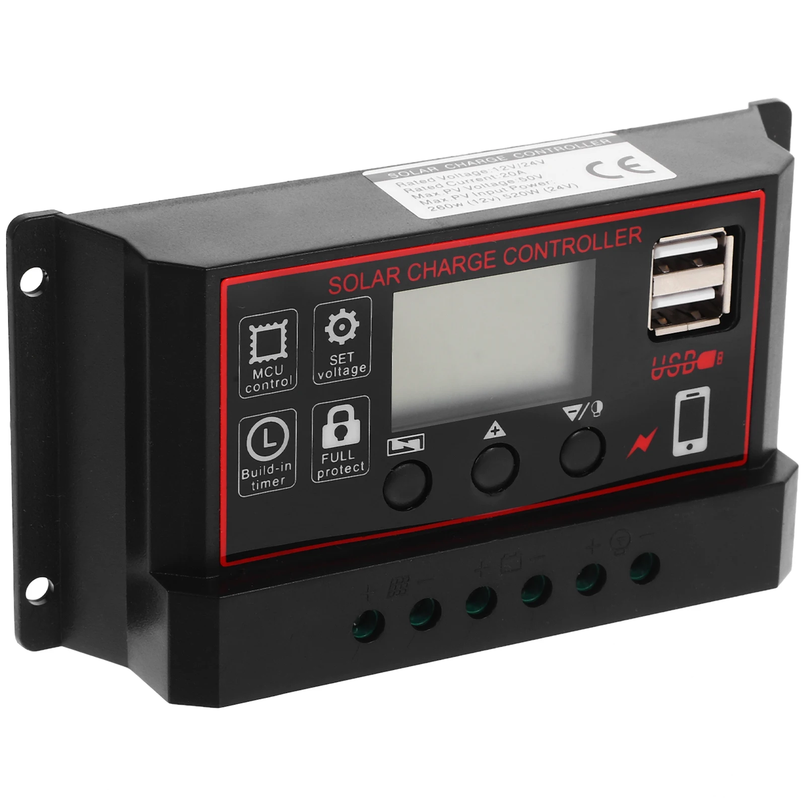 10A 12V 24V الشمسية جهاز التحكم في الشحن السيارات LCD المزدوج USB منظم أسود Pwm الصناعية متحكم مستقر