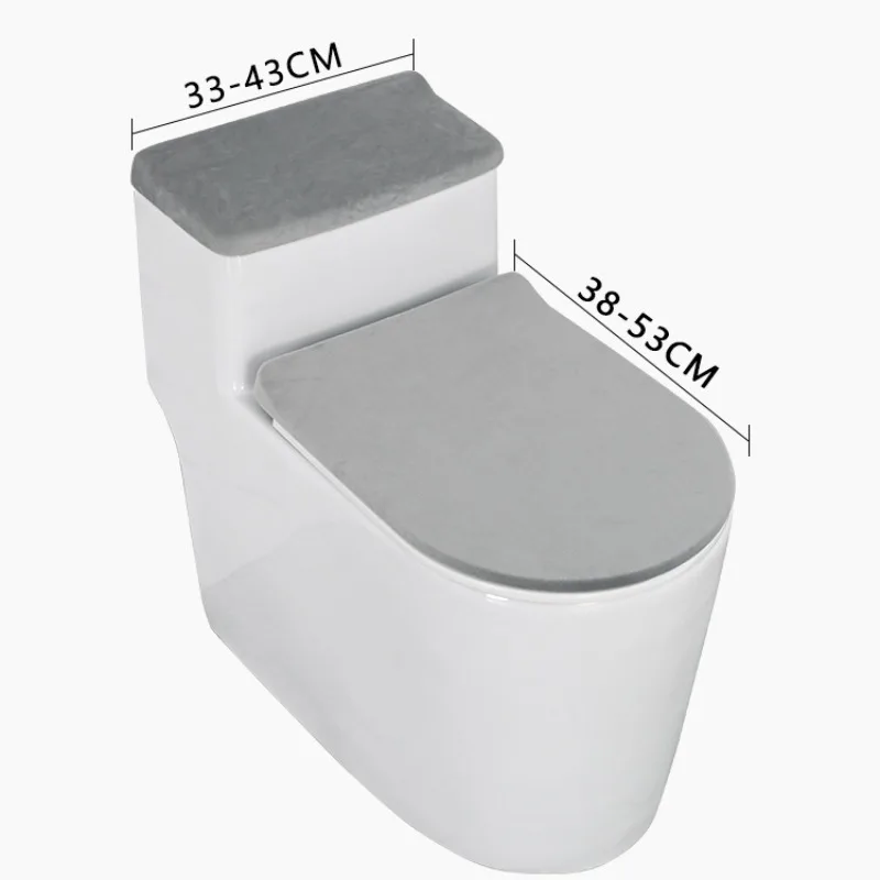 Stretch Velvet Toilet Lid Cover and Toilet Tank Lid Cover, Bathroom Toilet Lid Cover Set with Elastic Bottom, Machine Wash