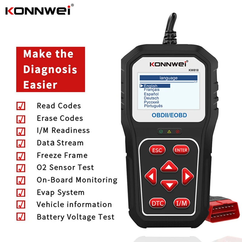 

KONNWEI KW818 OBD2 Scaner Enhanced Code Readers Car Scanner Support Engine Fualt 12V Battery Tester OBD 2 Auto Diagnostic Tool