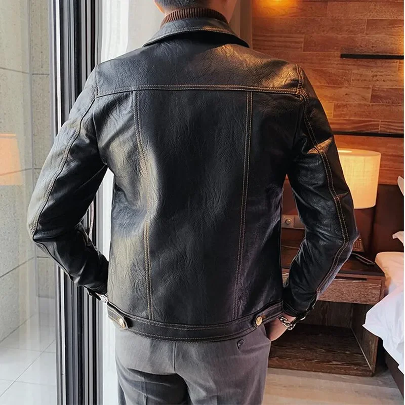 Chaqueta de cuero informal para hombre, abrigos ajustados de alta calidad a la moda, ropa de S-3XL, Primavera