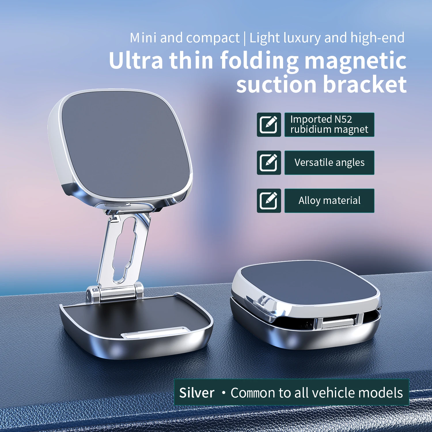 Ultra Thin Folding Magnetic Car Holders for iPhone Samsung Smartphone Suction Bracket Metal 360° Adjustable Cars Phone Holder