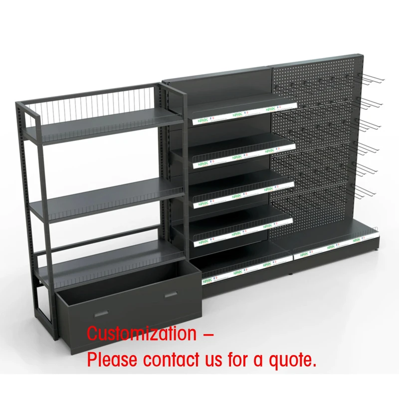 custom.Highbright HBE-SR Supermarket Grocery Display Double-Sided Metallic Light Duty Gondola Shelf Transparent Acrylic Supermar