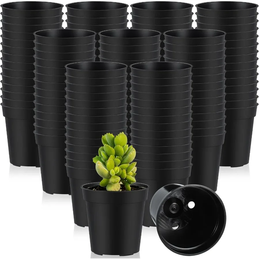 

200 Pcs 2 Inch Black Mini Plastic Plant Pot Nursery Seedling Pots Seed Starter with Drainage Holes for Indoor Outdoor Garden Su