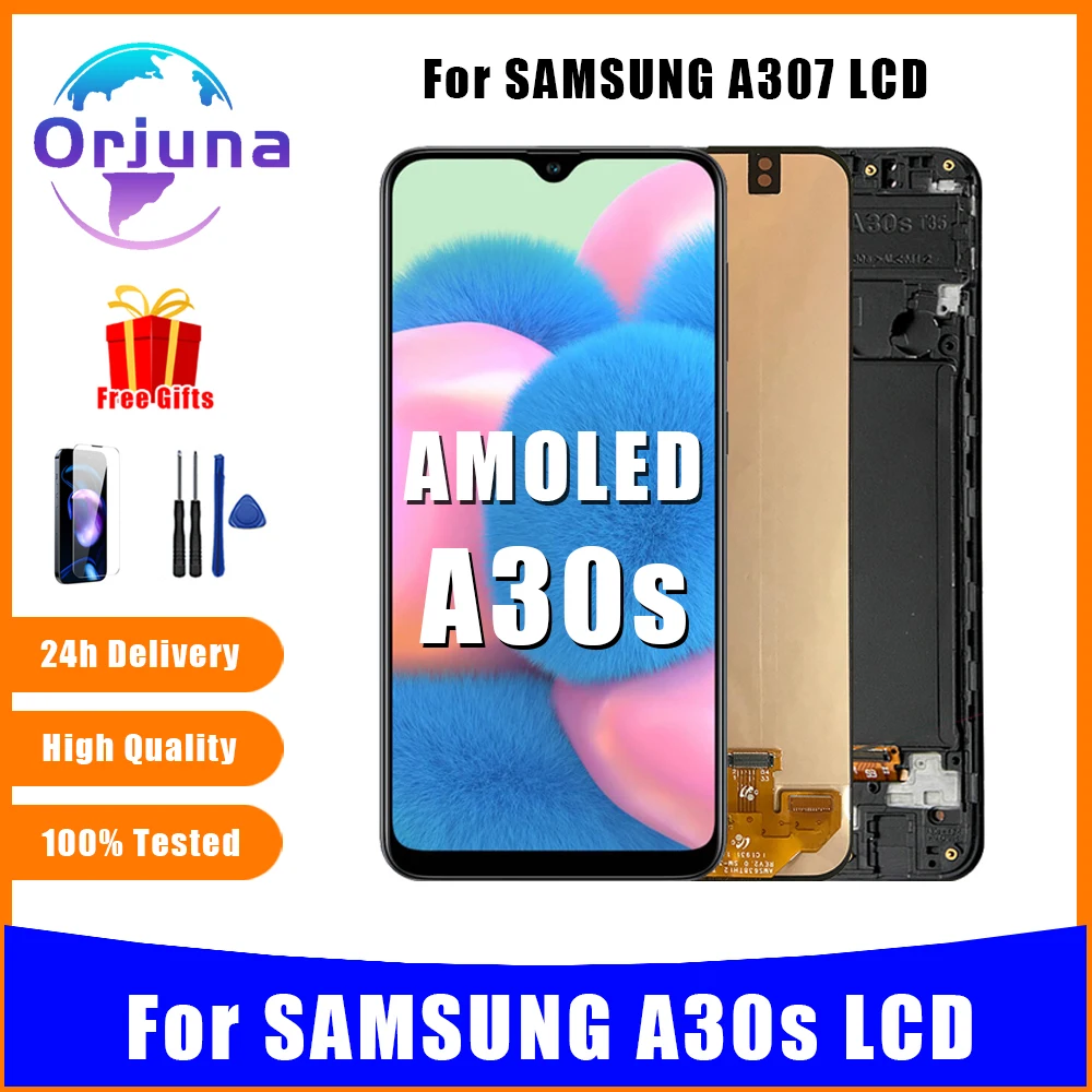 AMOLED For Samsung A30s LCD Display Touch Screen Digiziter Assembly For Samsung A307 With Frame LCD