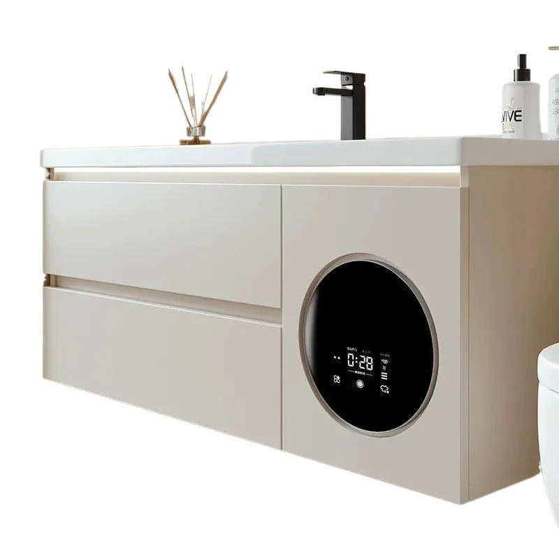 

Washing and drying integrated solid wood bathroom cabinet mini washing machine combination intelligent washbasin ceramic