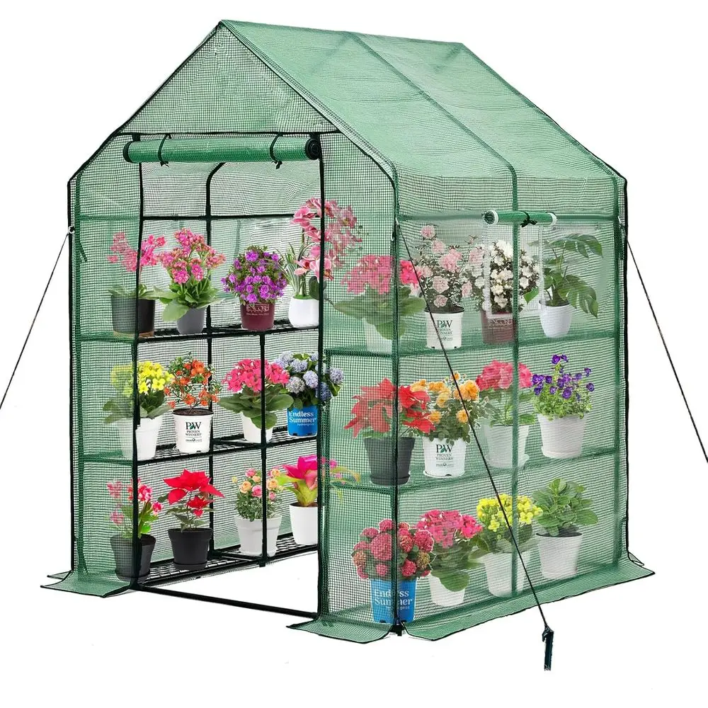 

Walk-in Greenhouse or Outdo, Thickened PE Cover & Heavy Duty Powder-Coated Steel, Mesh Door & Sn Windows, 14 Sturdy Shelves 4.7x
