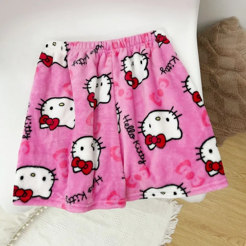 Hello Kitty Cute Shorts Women Cute Cartoon Flannel Pajama Pants Soft  Women Kawaii Summer Casual Home Trousers Birthday Gifts