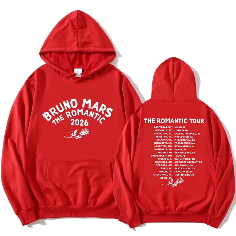 The Romantic Tour Hoodie BRUNO MARS Singer Design Sweatshirt Long Sleeve Loose Hooded Pullovers Women Men Clothing Print Merch
