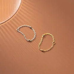 US Size 49-57mm Thin Chain 925 Sterling Silver Rings For Women Simple Bead Korean Fashion Elegant Women Ring Fine Jewerly