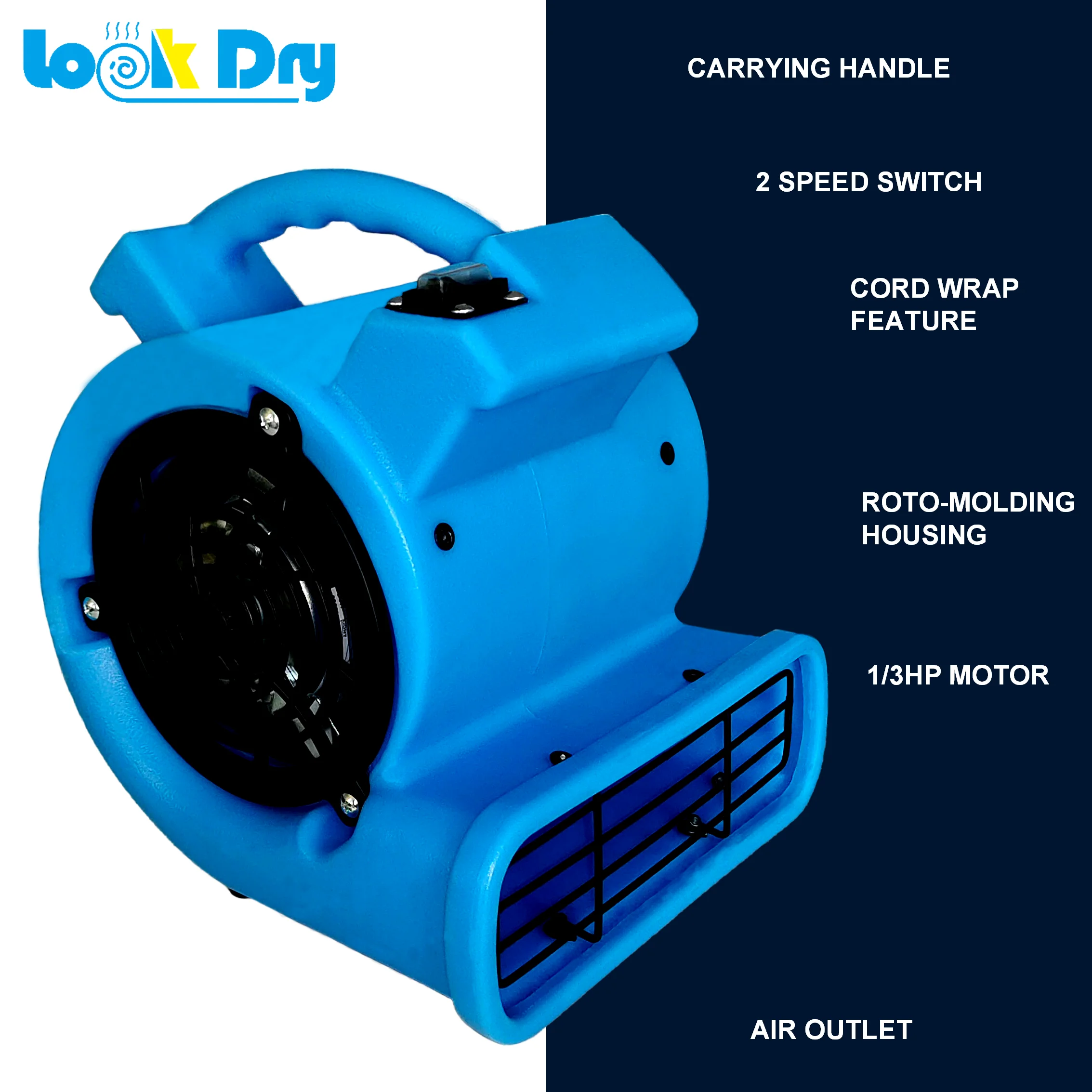 20251/12hp Industrial Axial Air Mover High Velocity 3-Speed Electric Blower Floor Dryer for Snow Removal Applications