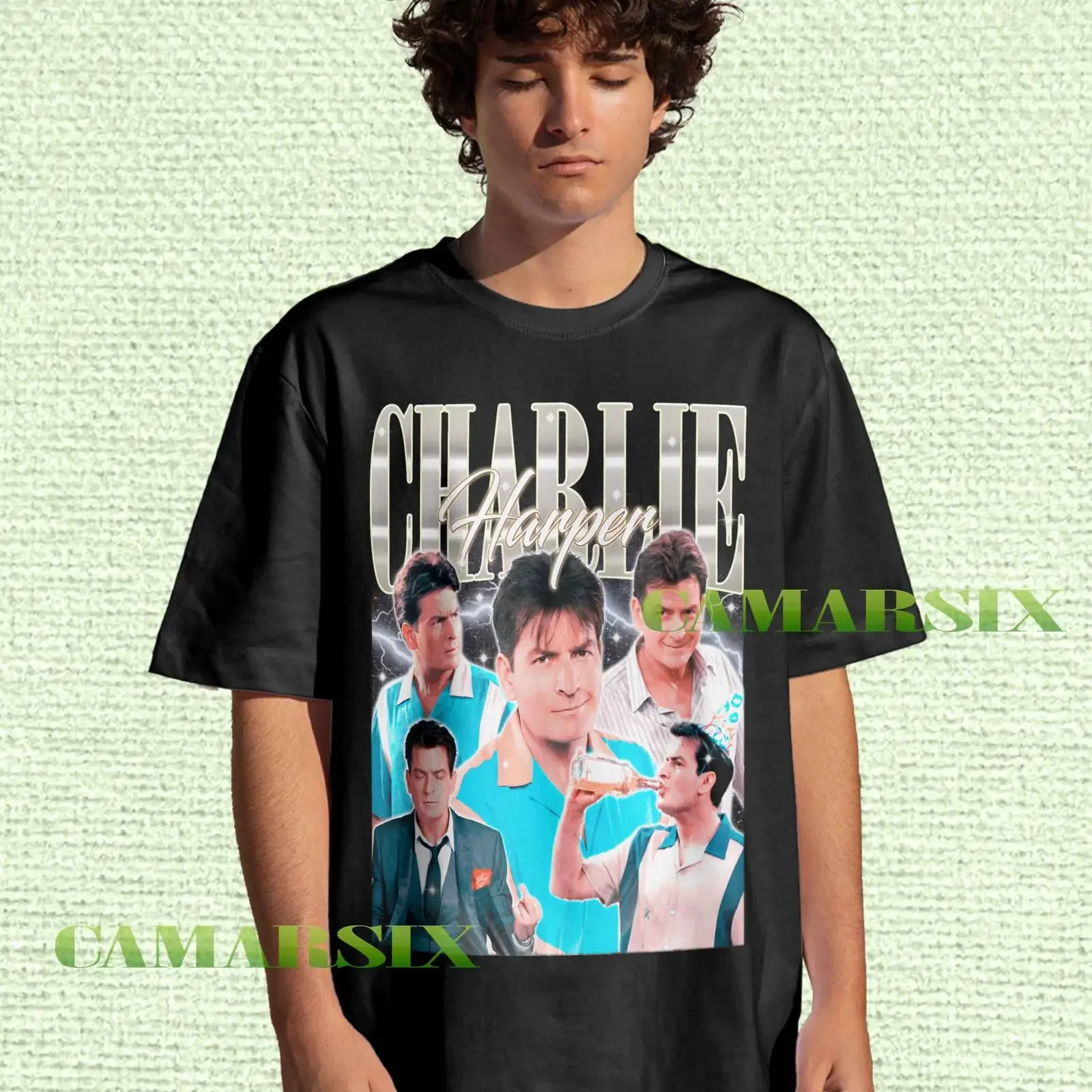 Vintage Retro Charlie Harper Bootleg T Shirt Sheen Two And A Half Men Actor Fans Casual Tops vintage Washed designer clothes