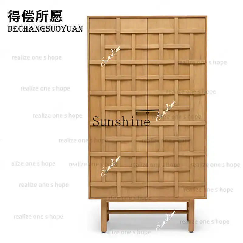 

Nordic simple modern wabi style solid wood dining side porch ancient storage retro style storage chestP