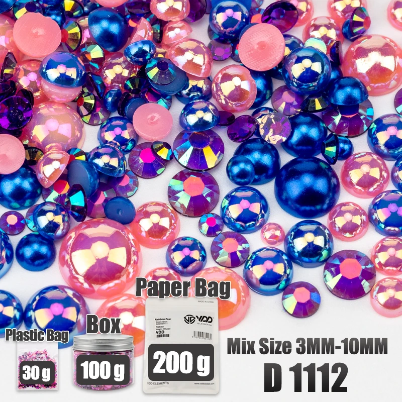 VDD 30/60/100/200g Großhandel Gemischte Größen ABS Halbrunde Perlen Flache Rückseite Perlen Farbige Harz-Strasssteine für Handwerk Nagelkunst DIY Dekoration – Detail 19