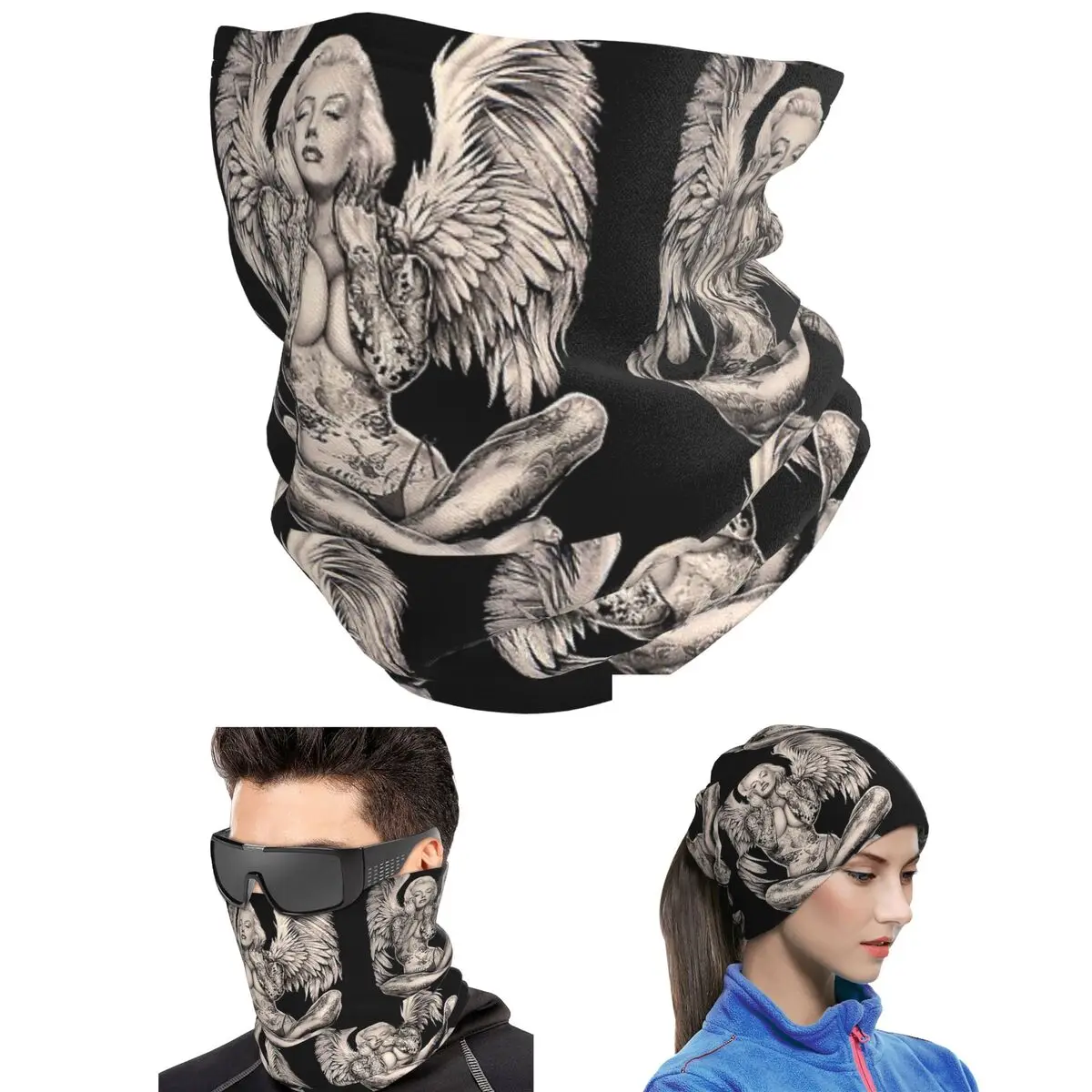 Marilyn Vintage Abstract Tattooed Angel Bandana Neck Cover Wrap Mask Scarf Hiking Fishing Cycling Scarf Unisex Adult Windproof