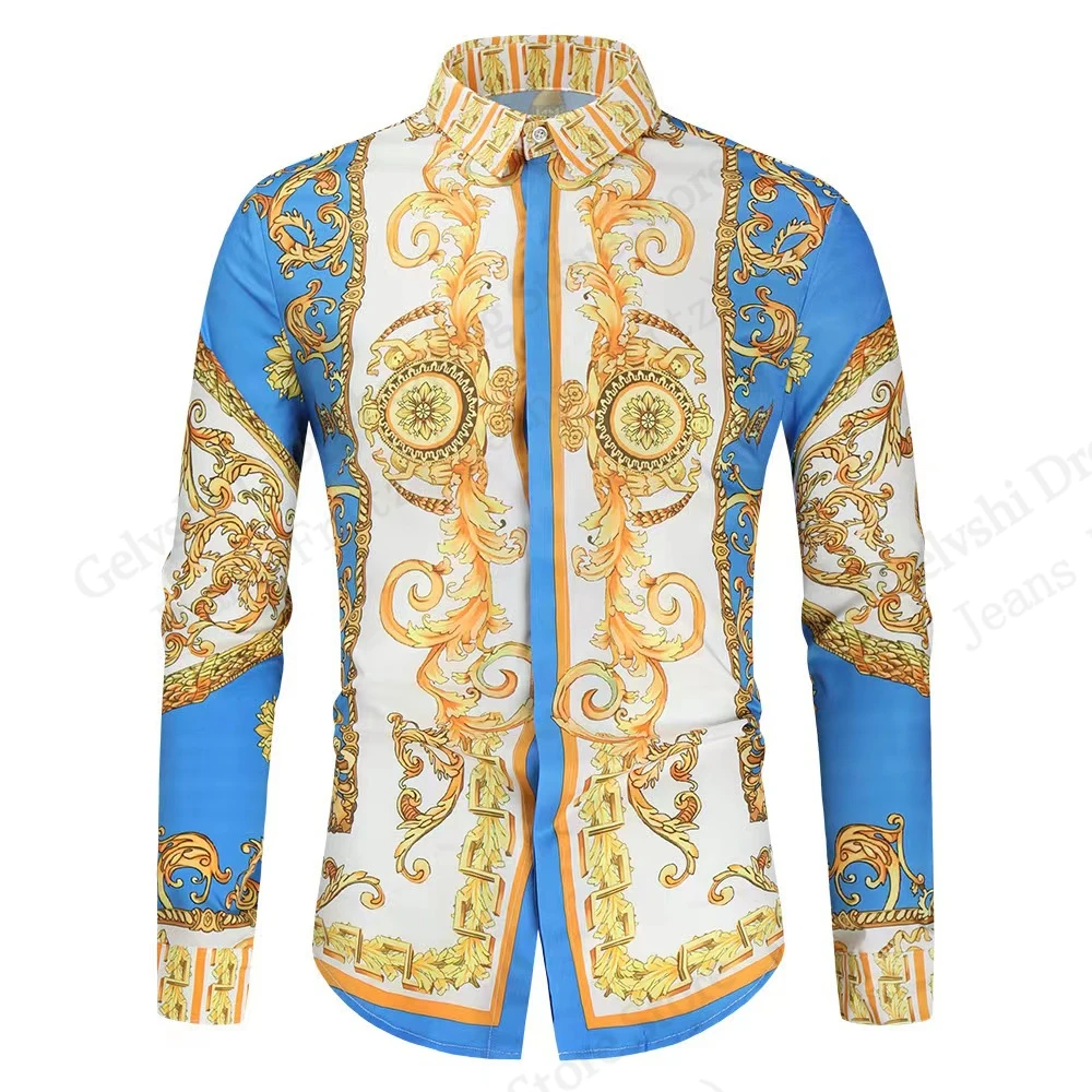 

Мужская однобортная повседневная рубашка с длинным рукавом, роскошная гавайская рубашка с золотым цветочным узором и 3d принтом, мужская и женская блузка, новый дизайн