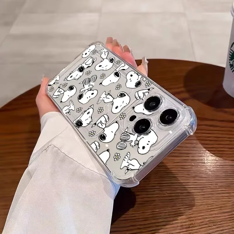 لطيف S-Snoopy شفافة فتحة للبطاقات حقيبة حامل الحال بالنسبة آيفون 17 16 E 15 14 زائد 13 12 Mini 11 Pro ماكس سيليكون مكافحة السقوط غطاء