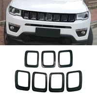 7 Uds. Insertos de rejilla de fibra de carbono para coche ABS cubierta de parrilla delantera Kit de adornos de marco para Jeep Compass MP 2017-2020 accesorios exteriores