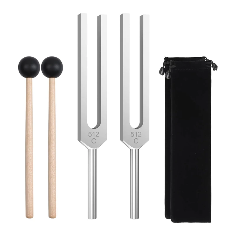 2Pcs 512Hz Tuning Forks Set, Aluminum Alloy Tuning Forks With Hammers, For Healing Sound Healing Therapy And Yoga