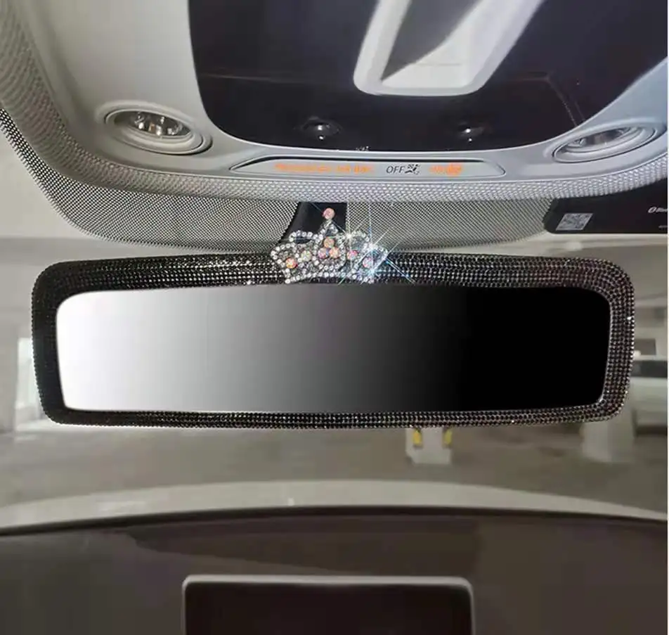 Diamond inlaid cars expand the field of view of the reverse mirror car internal mirror diamond crown car large mirror