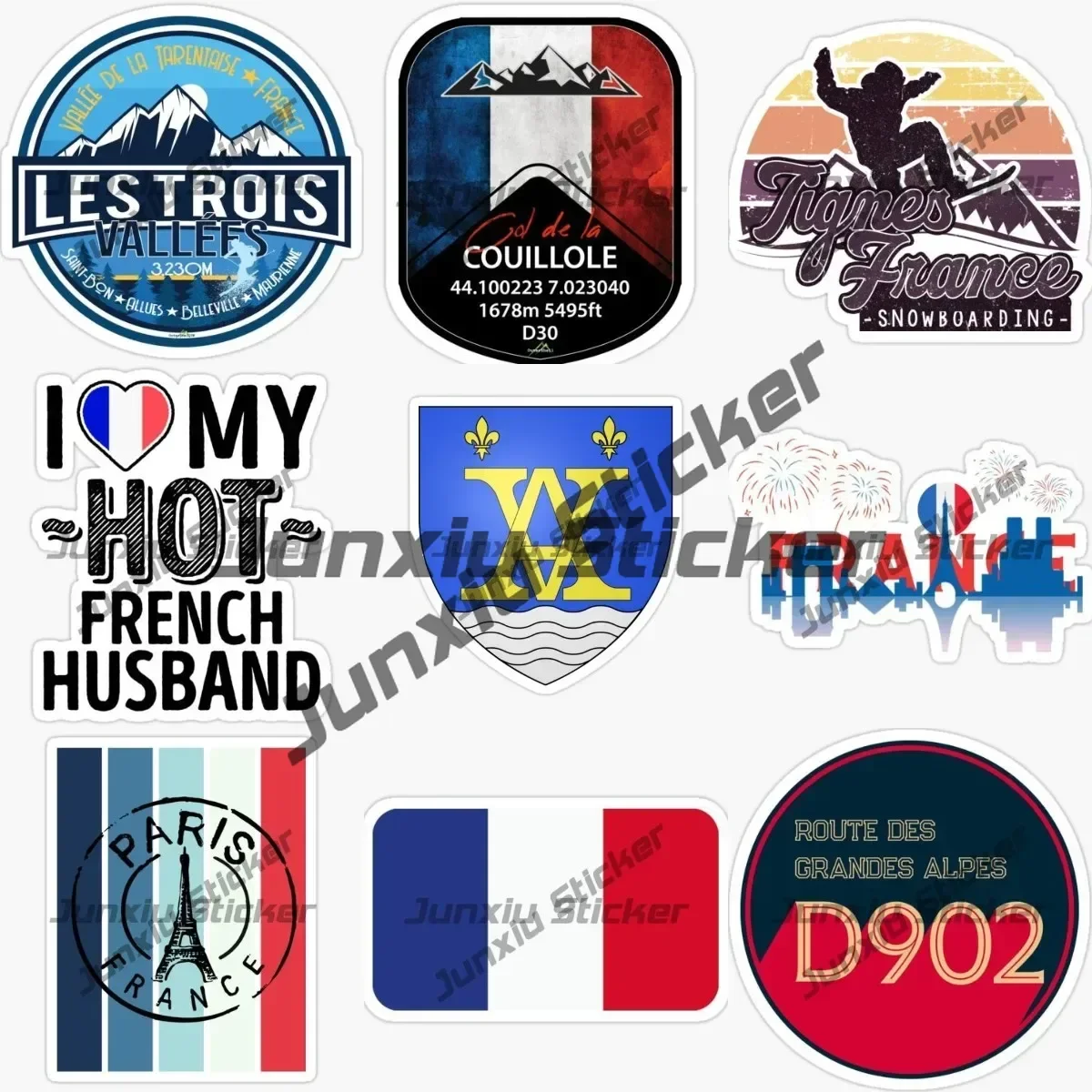 

Paris France Stickers Eiffel Tower Arc De Triomphe French Flag Decals Carcassonne Aubagne Coat of Arms France Flag Glue Sticker