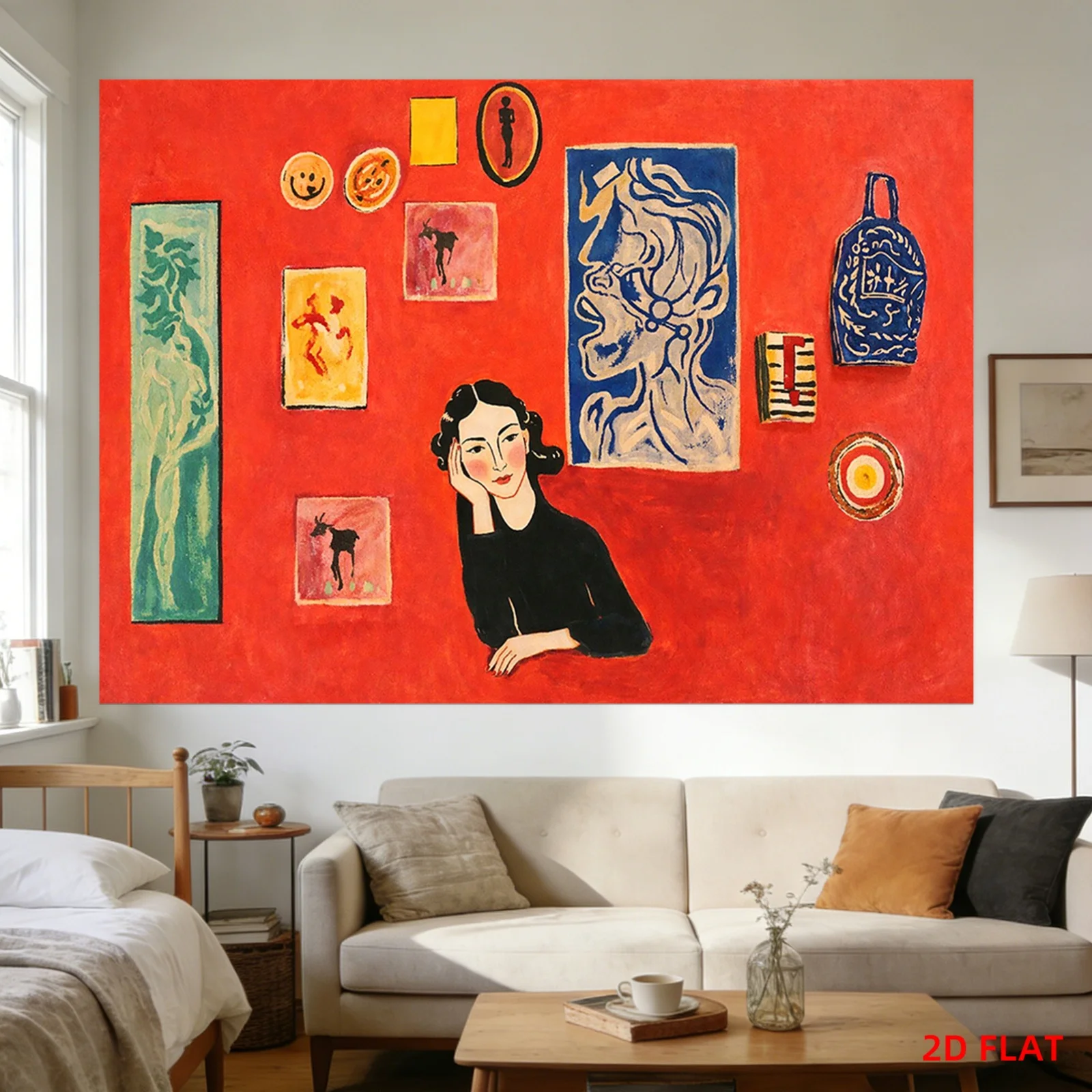 Vibrant Boho Ethnic Wall Tapestry Red Pop Art Mural Decor Bohemian Living Room Canvas Artwork Large Statement Hanging Picture