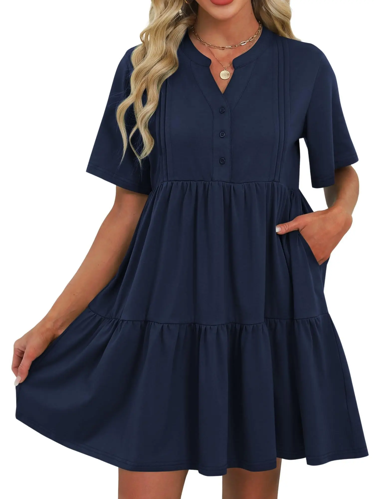 Vestido feminino ZAFUL de verão 2025 curto transparente com decote em V casual praia Aline minivestido em camadas com bolsos