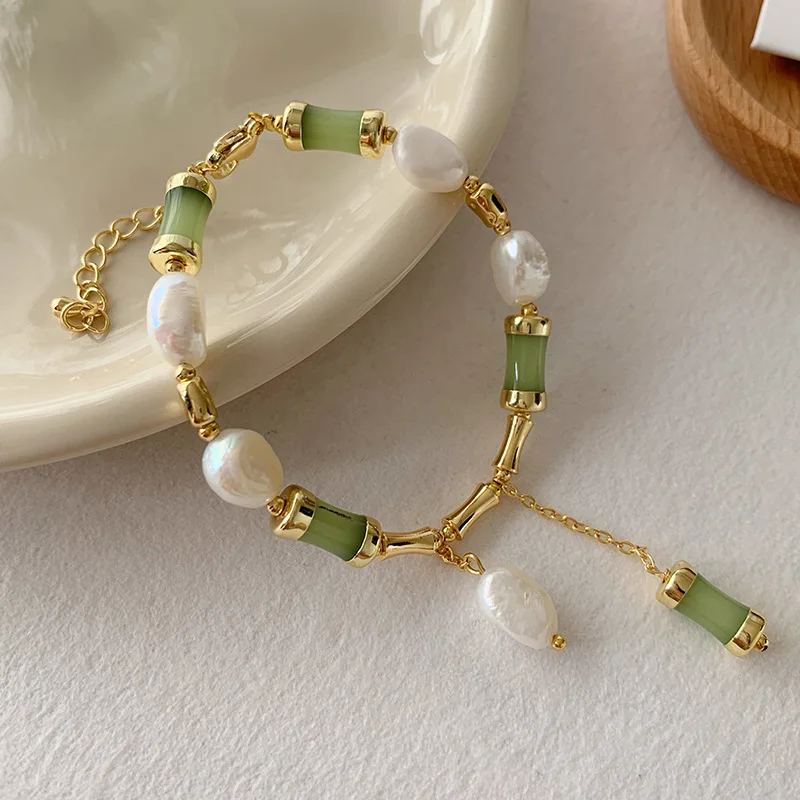 

Bamboo Section Freshwater Pearl Bracelet Women's Luxury Jewelry Girlfriend Bangle High-end Sense New Chinese Style Accessories