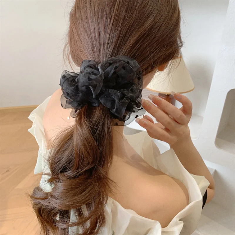 Mori Xianmei Mesh Yarn Large Intestine Hair Band Female Love Flocking Temperament Rope Headrope Simple Versatile Durable Rubber