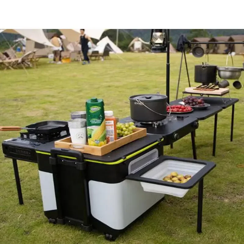 Portable Camping Kitchen for Outdoor Activities Travel Picnic Barbecue Stove Vehicle Equipment Box Cookware Set
