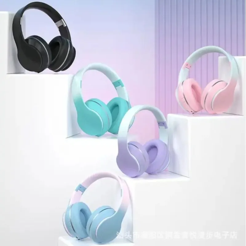 Gradient Color Noise Cancelling Bluetooth Over-Ear Headphones Macaron Style for Music Lovers and Commuters