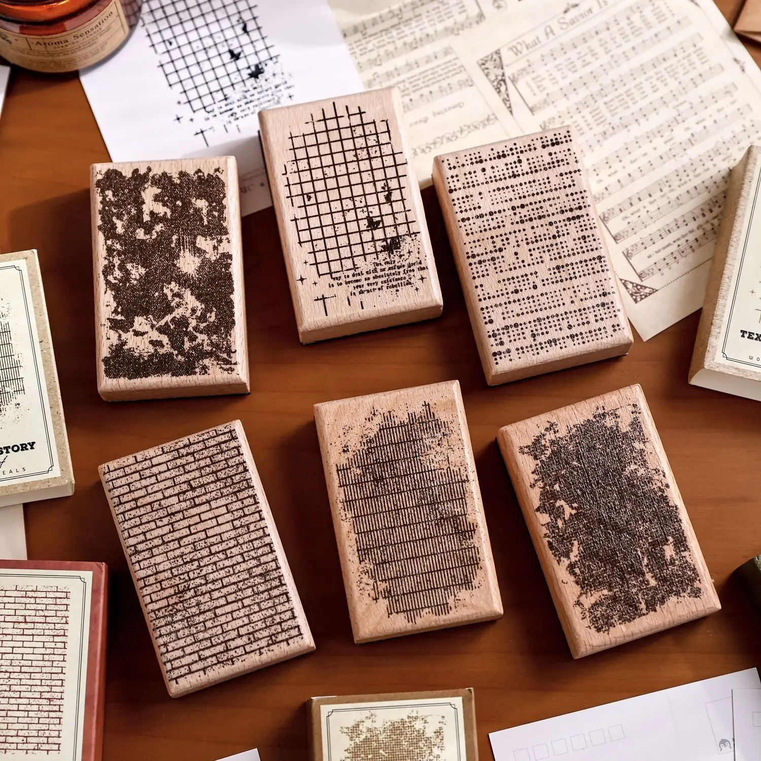 Holzstempel mit Netz- und Venenmuster, Wandzement-Textur, Morsecode-Design, Stempelwerkzeug für Schreibwaren, einzigartige Dekorform, Scrapbook-Bastelwerkzeug